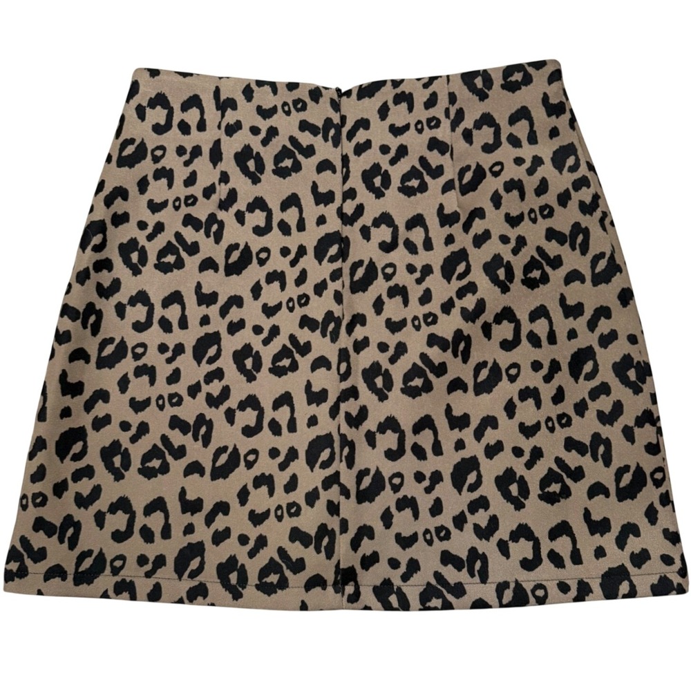 Shan Shan Leopard Mini Skirt Womens L Tan Black A-Line